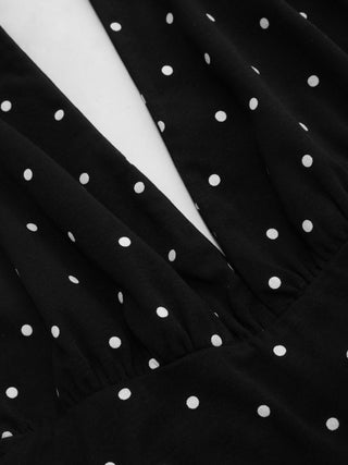 Cotton-blend Halter Cowl Neck Polka Dot Ruched Top