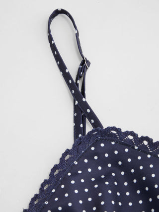 Sweetheart Neckline Polka Dot Lace Trim Knotted Cami Top