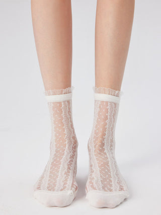 Fabric JACQUARD & LACE CREW SOCKS For Daily Casual Date Party/Clubbing Vacation