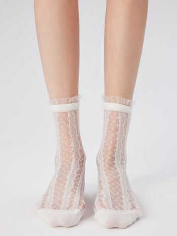 Fabric JACQUARD & LACE CREW SOCKS For Daily Casual Date Party/Clubbing Vacation