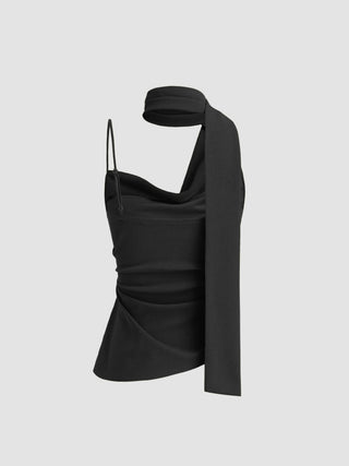 Halter Neckline Ruched Cami Top With Scarf