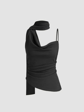 Halter Neckline Ruched Cami Top With Scarf