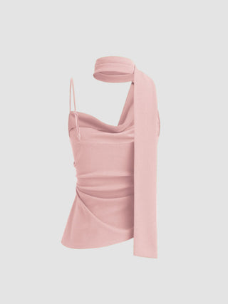 Halter Neckline Ruched Cami Top With Scarf