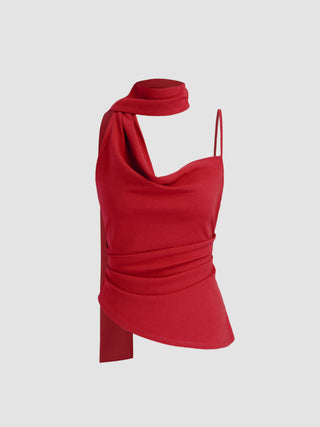 Halter Neckline Ruched Cami Top With Scarf