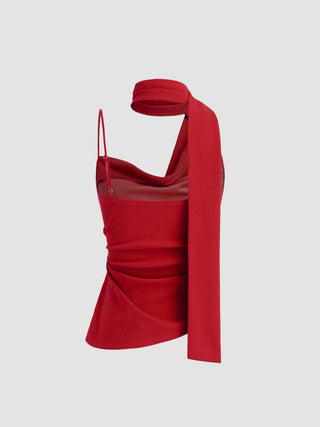 Halter Neckline Ruched Cami Top With Scarf