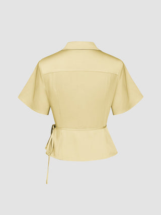 Satin Collar Knotted Shirt