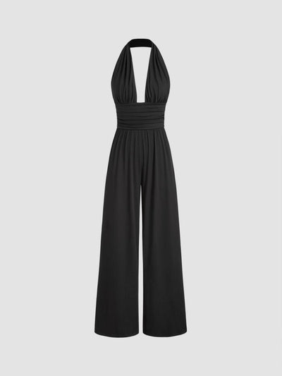 V-neck Ruched Wide Leg Jumpsuit