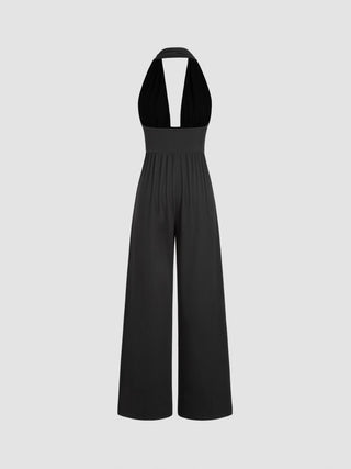 V-neck Ruched Wide Leg Jumpsuit