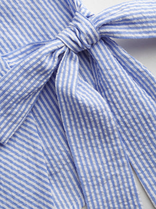 Cotton-blend Polo Neck Stripe Knotted Blouse