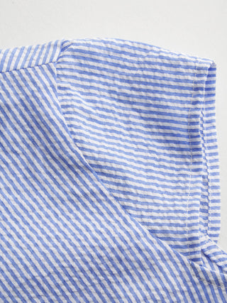 Cotton-blend Polo Neck Stripe Knotted Blouse