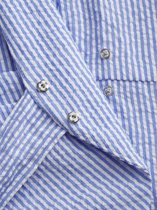 Cotton-blend Polo Neck Stripe Knotted Blouse