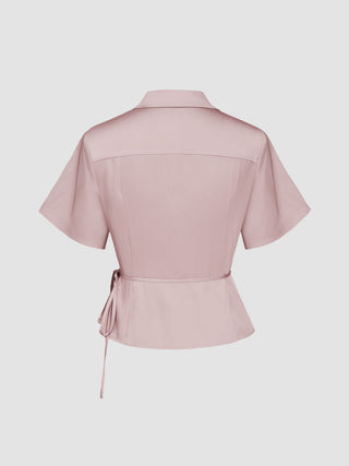Satin Collar Knotted Shirt
