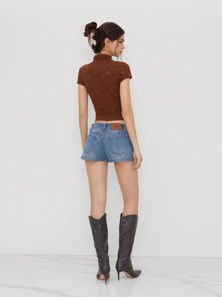 Stretch Cider Denim Low Rise Pocket Micro Shorts