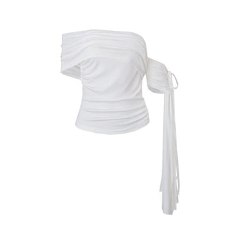 Ruched irregular ribbon solid tube top