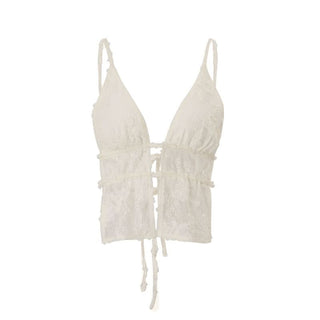 Self tie v neck hollow out lace cami cut out top
