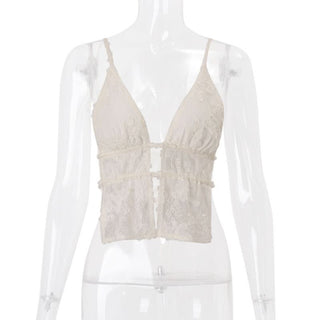 Self tie v neck hollow out lace cami cut out top