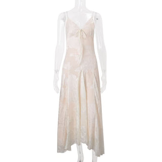 Zip-up v neck print backless cami maxi dress