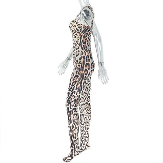 Leopard print hollow out backless cami jumpsuit