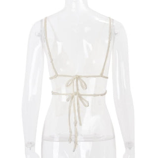 Self tie v neck hollow out lace cami cut out top