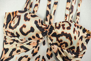Leopard print hollow out backless cami jumpsuit