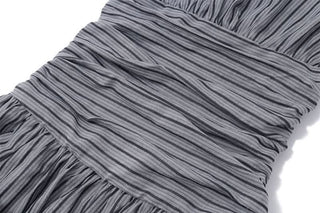 Striped halter ruched smocked maxi dress