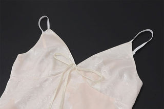 Zip-up v neck print backless cami maxi dress