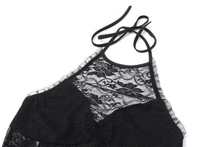 Ruffle lace halter self tie slit irregular top