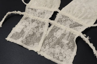 Self tie v neck hollow out lace cami cut out top