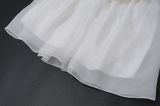 Halter flower applique ruched irregular mini dress