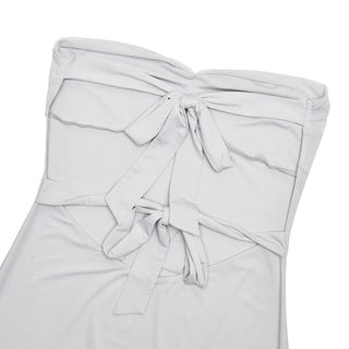 Irregular lace hem self tie tube midi dress