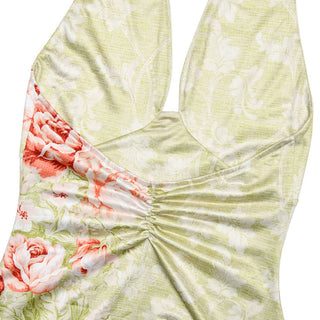 Slit ruffle flower print halter ruched mini dress