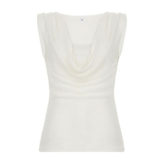 Cowl neck ribbed sleeveless solid top