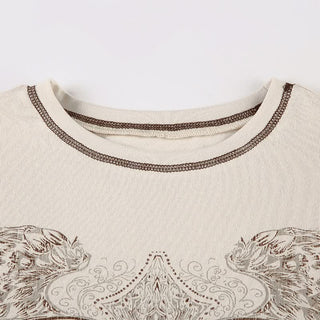 Stitch print crewneck short sleeve top