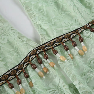 Halter self tie v neck beaded lace top