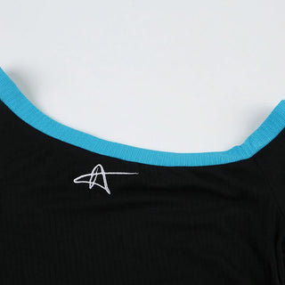 Short sleeve one shoulder embroidery top