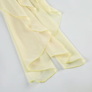 Ruched mesh backless solid tube maxi dress