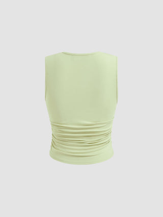 Cotton-blend V-neck Ruched Tank Top