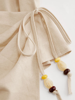 Linen-blend Beaded Knotted Ruched Tank Top