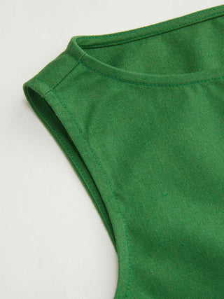 Linen-blend Beaded Knotted Ruched Tank Top