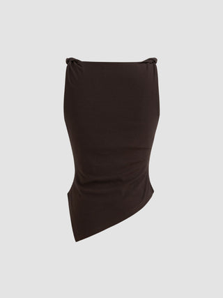 Jersey Boat Neck Asymmetrical Hem Ruched Tank Top For Daily Casual Work