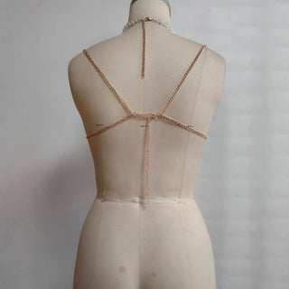 Halter metal chain beaded cami top