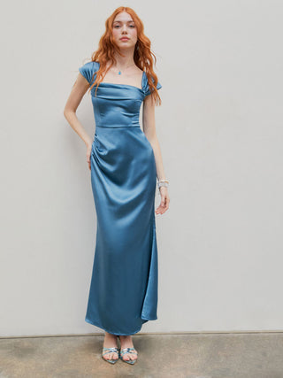 Satin Sculptural Ruched Off-shoulder Mermaid Maxi Dress