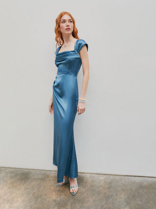 Satin Sculptural Ruched Off-shoulder Mermaid Maxi Dress