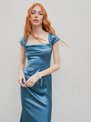 Satin Sculptural Ruched Off-shoulder Mermaid Maxi Dress