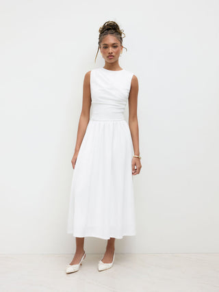 Round Neckline Ruched Maxi Dress