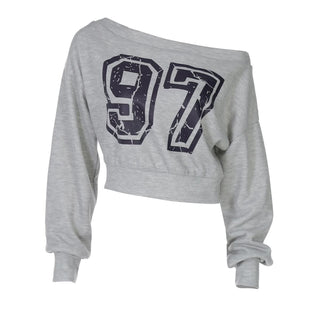 One shoulder "97" print top