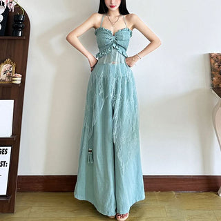 High rise zip up wide leg pant