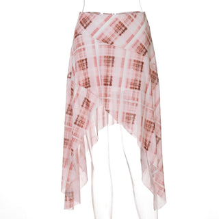 Plaid irregular ruffle midi skirt