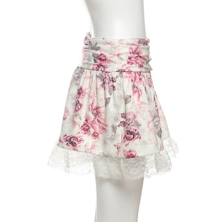 Flower print lace hem mini skirt
