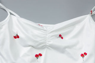 Drawstring slit ruched print cami maxi dress